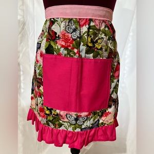 Butterfly/roses lap apron with ruffles and pockets